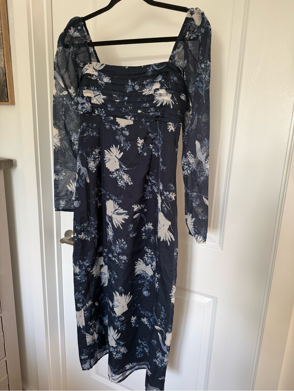 Abercrombie & Fitch Emerson Chiffon Midi Dress In Blue And White Floral Size S